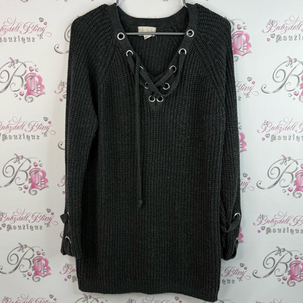 Urban Heritage dress or long top knit corset lace up details Gray Knit Sweater